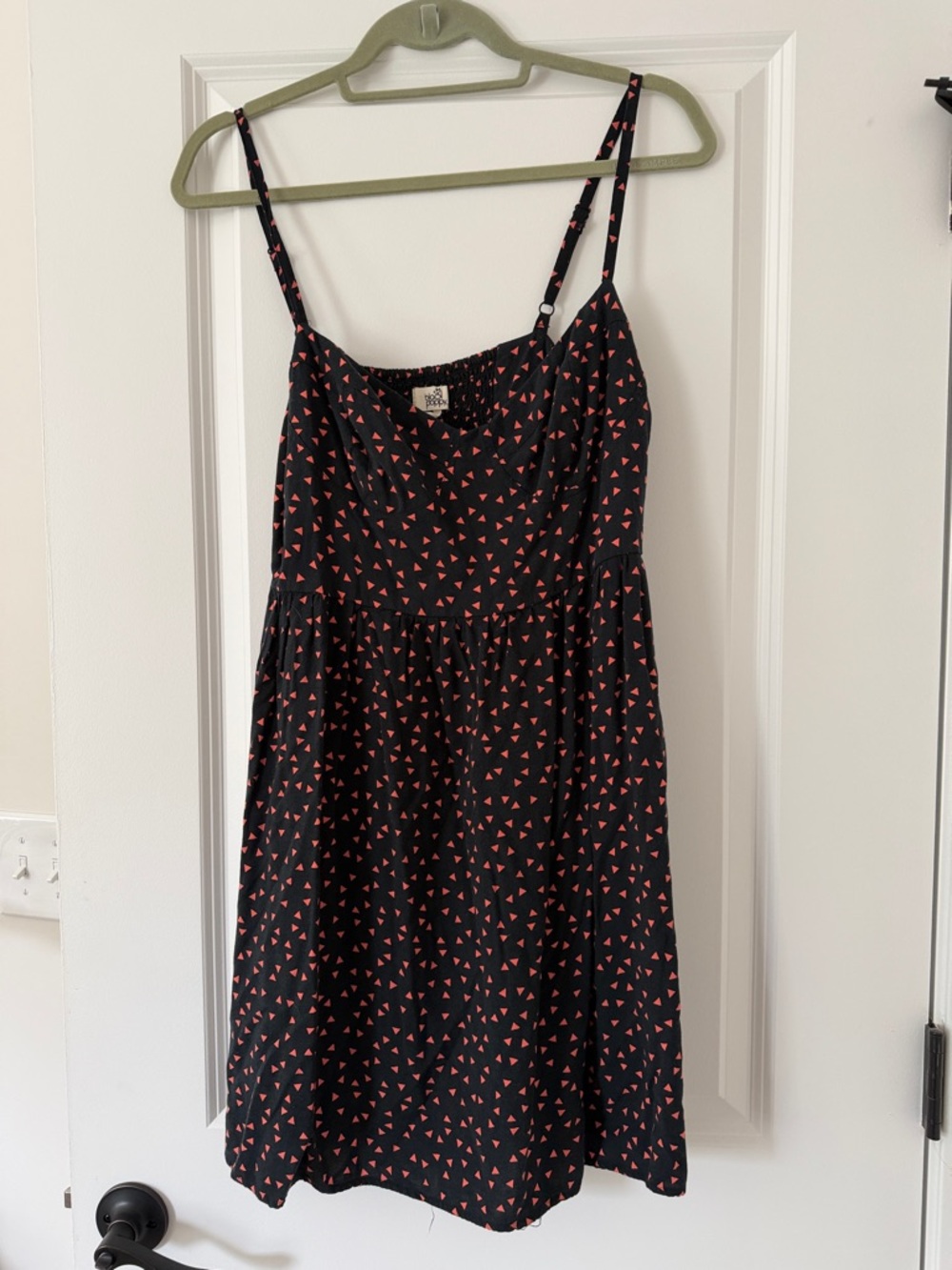 Black Poppy Blue Mini Dress with Coral Triangle Print